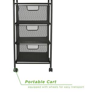 Mind Reader 3 Drawer Mesh Rolling Cart Metal Storage Drawers File Storage Utility Cart Heavy Duty Multi-Purpose Cart in Black 3VERTM-BLK