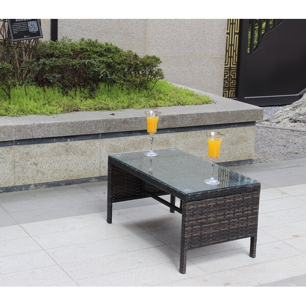 Brown Outdoor Patio Furniture 1 Coffee Table With Clear Tempered Glass