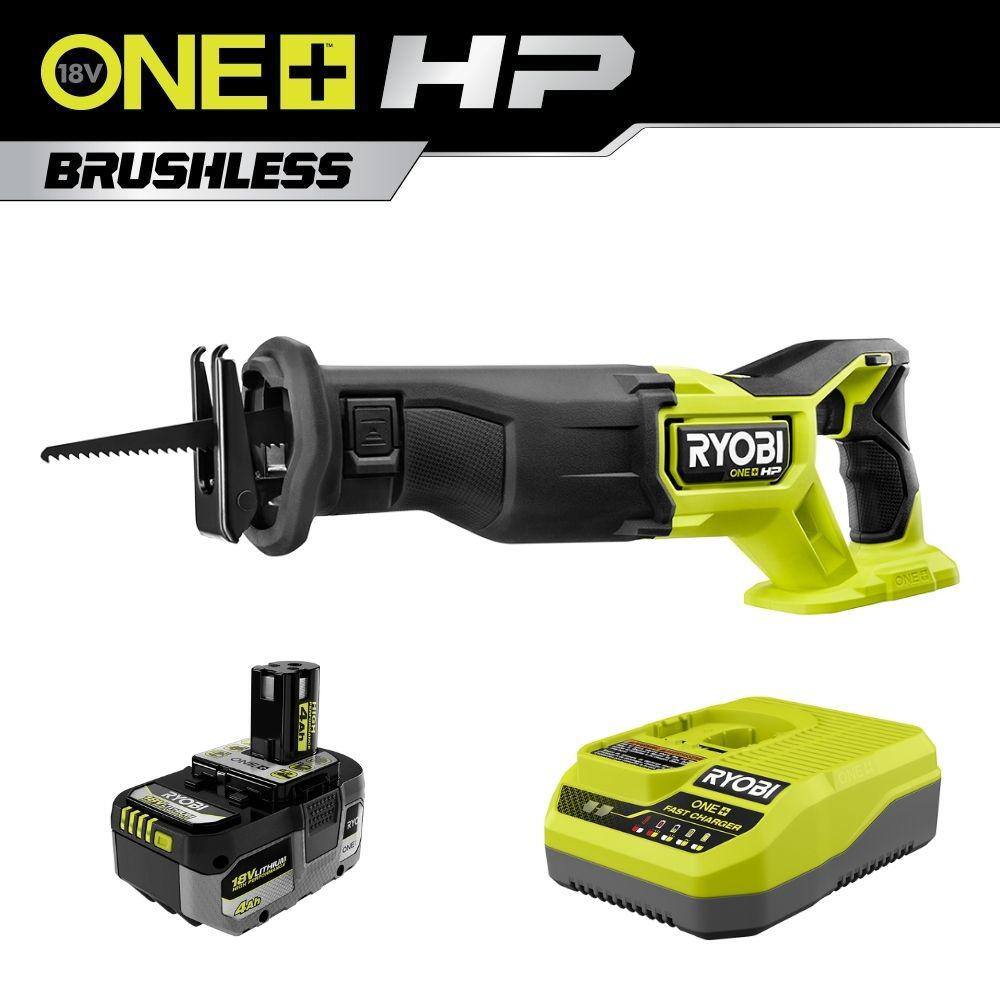 RYOBI ONE+ HP 18V Brushless Cordless Reciprocating Saw w FREE 4.0 Ah HIGH PERFORMANCE Battery  Charger PBLRS01B-PSK014