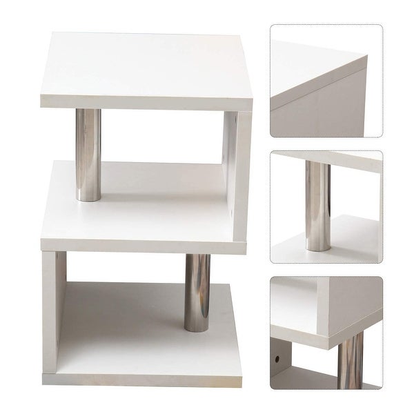 Coffee Table， S-Shaped Tea Table Modern Design High Gloss End Desk with LED Lights Side Table Display Table - as picture