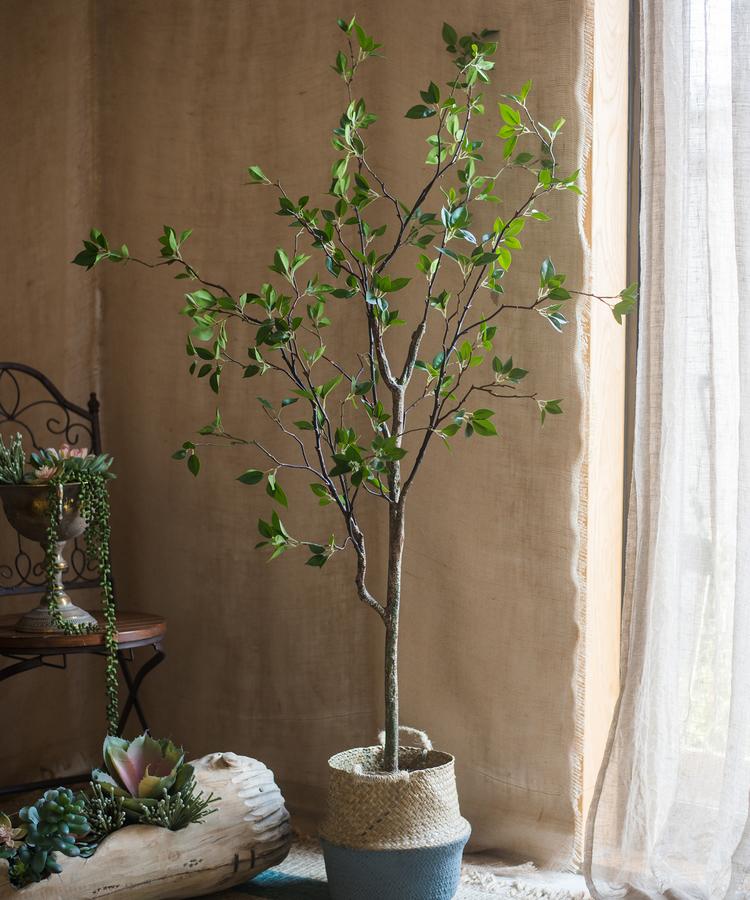 Artificial Green Leaf Faux Tree In Pot