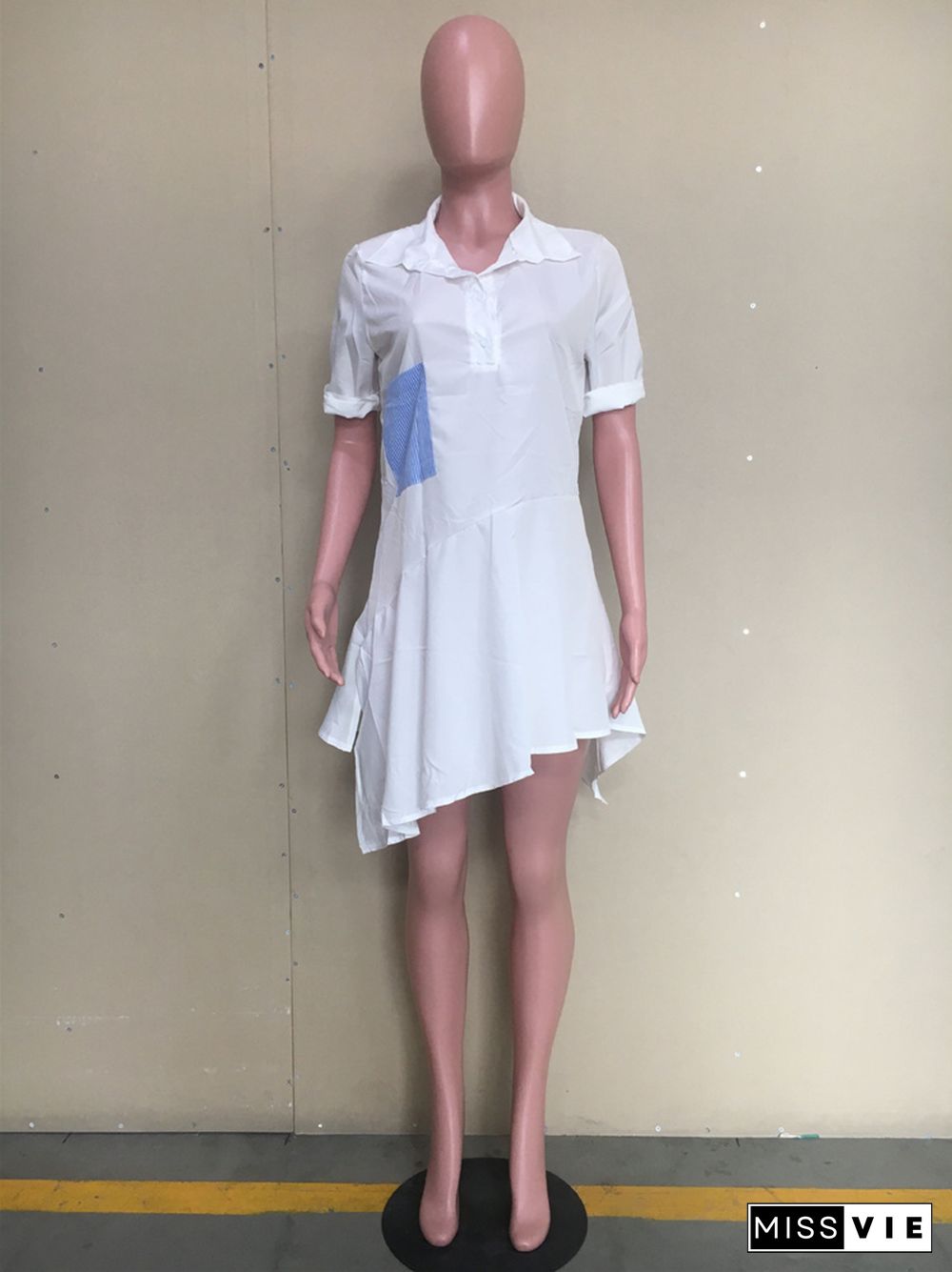 Half Sleeve Irregular Loose White Shirt Dress