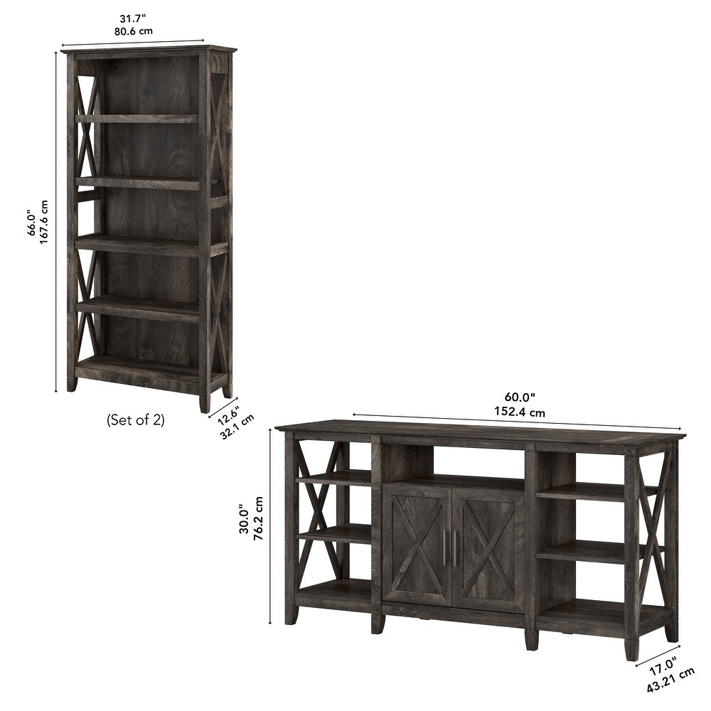 Tall Farmhouse TV Stand with 2 Bookcases by Bush Furniture