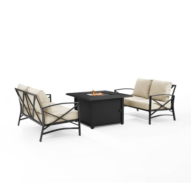 Kaplan 3pc Outdoor Conversation Set With Fire Table amp 2 Loveseats Oatmeal Crosley