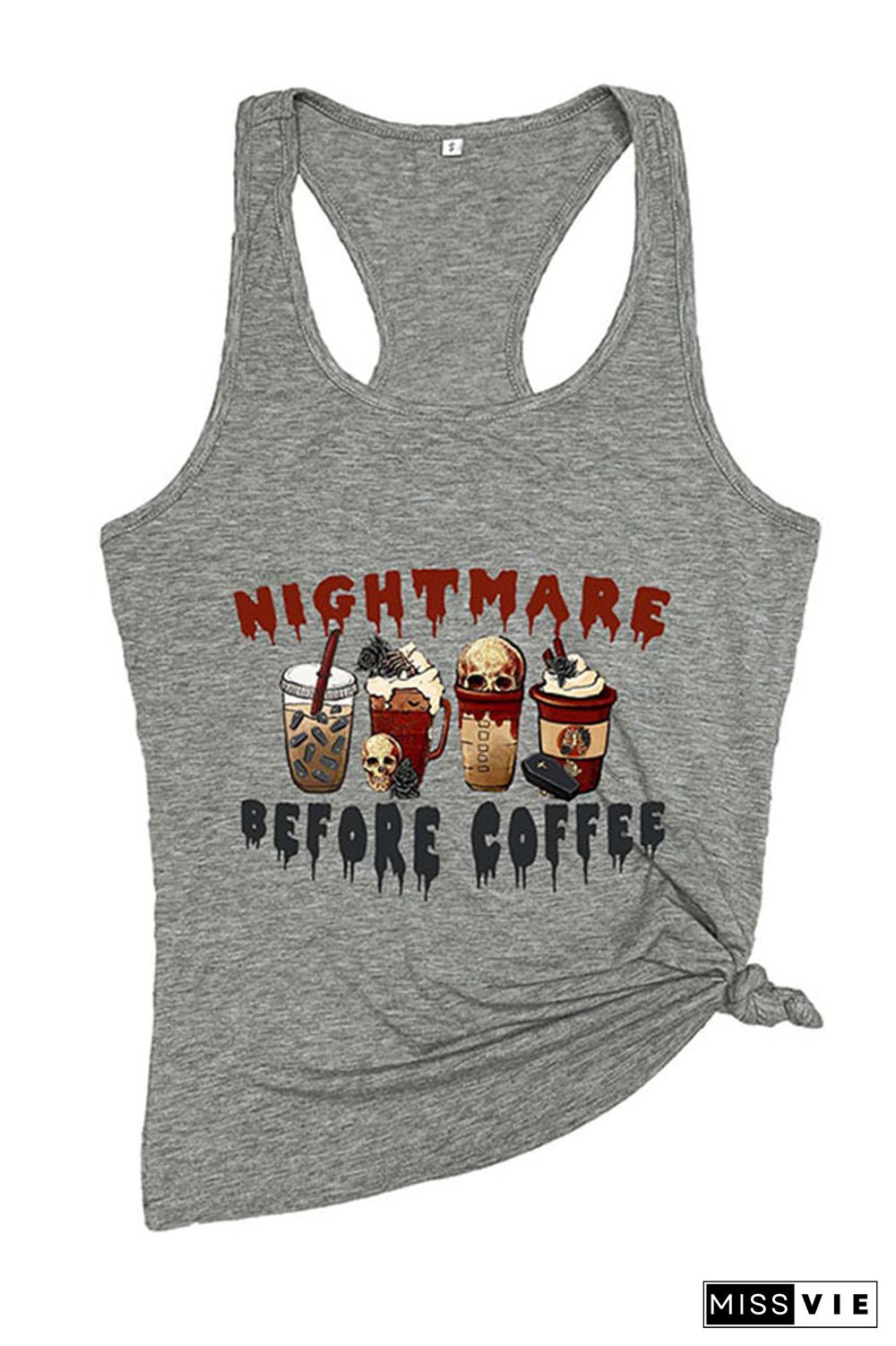 Nightmare Before Coffee Halloween Vibes O-neck Sleeveless Tank Top Wholesale