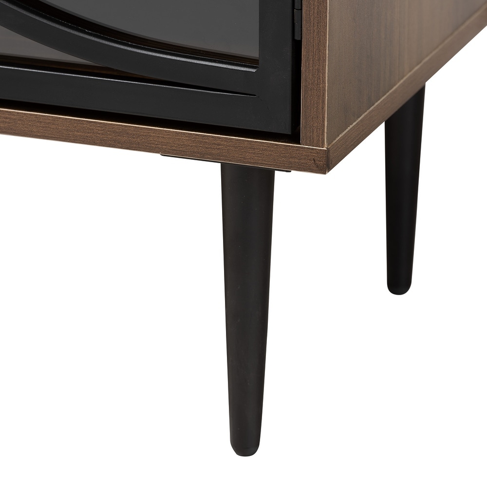 Carter Mid Century Modern Industrial Walnut Brown Finished Wood and Black Metal 2 Door Sideboard