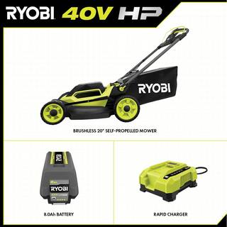 RYOBI 40V HP Brushless 20 in. Cordless Electric Battery Dual Blade Walk Behind Self-Propelled Mower - 8.0Ah Battery  Charger RY401260VNM