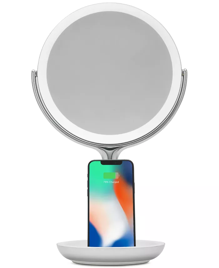 Sharper Image SpaStudio Vanity 8-inch Mirror with Built-In Qi Wireless Phone Charger  5X and 10X Magnification