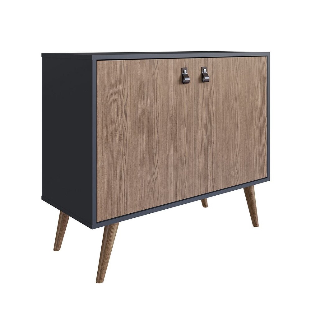 Manhattan Comfort Amber Accent Cabinet with Faux Leather Handles in Blue and Nature