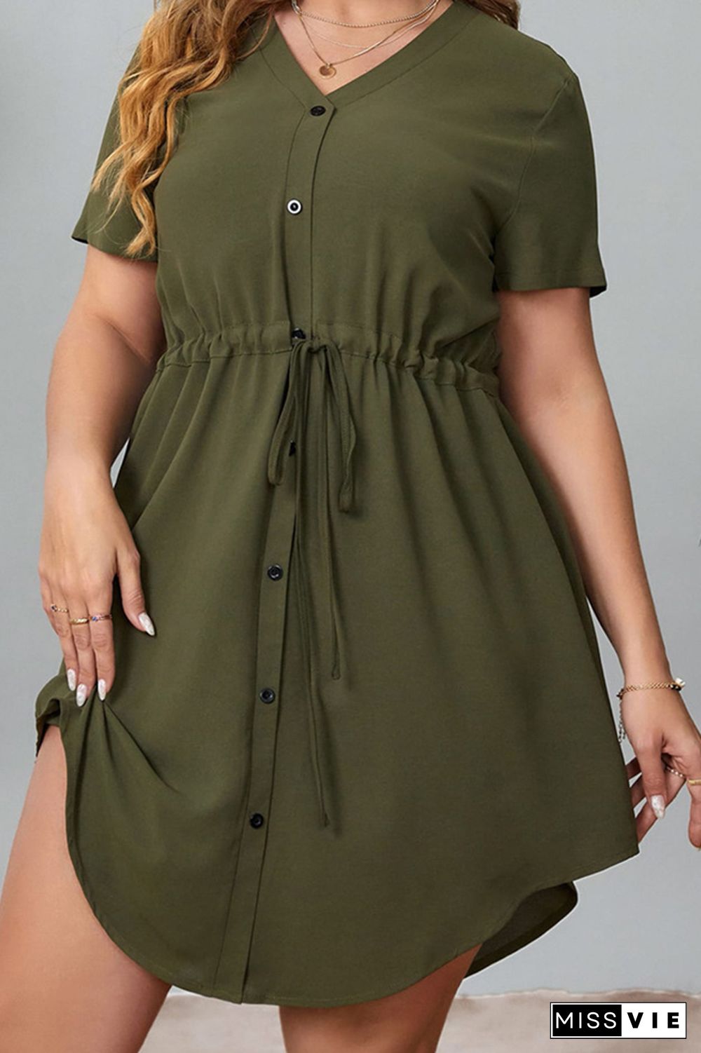 Plus Size Drawstring Elastic Waist Irregular Hem Dress Wholesale