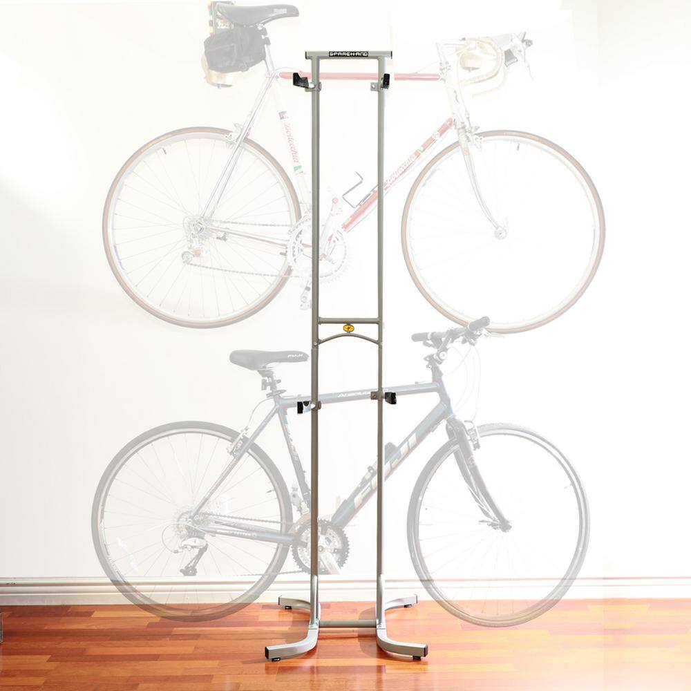 Sparehand Freestanding Adjustable Dual Bike Rack Storage System Max Weight Limit 80 lbs. Pebble Silver Finish DBR-825