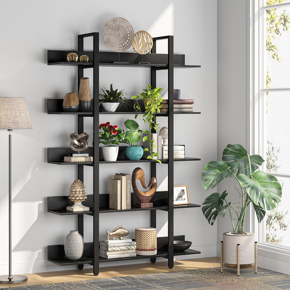 47'' Bookcase  Industrial Bookshelves Etagere with Storage  Open Display Shelves