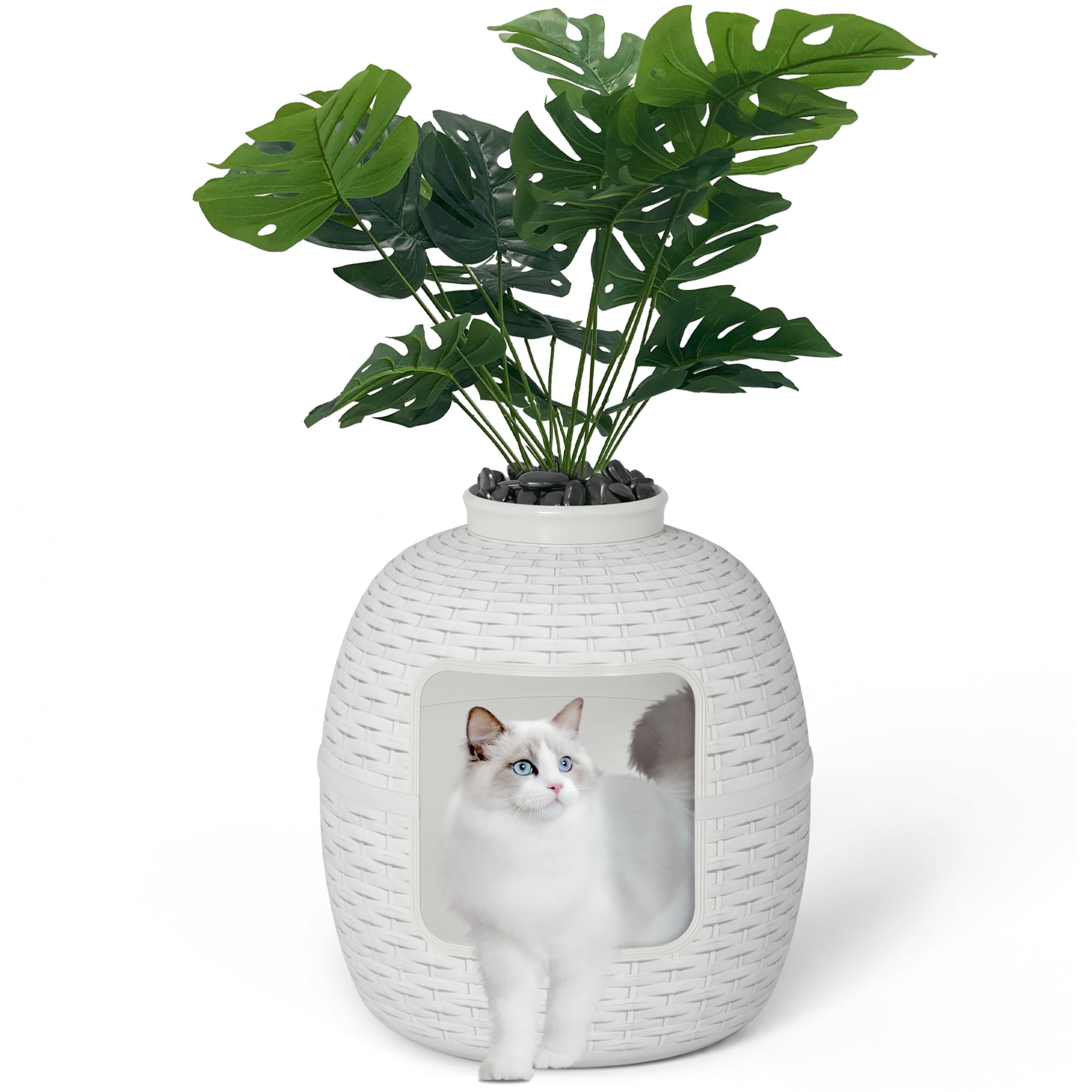 Superjoe Plastic Hidden Cat Litter Box with Decorative Planter，Gray