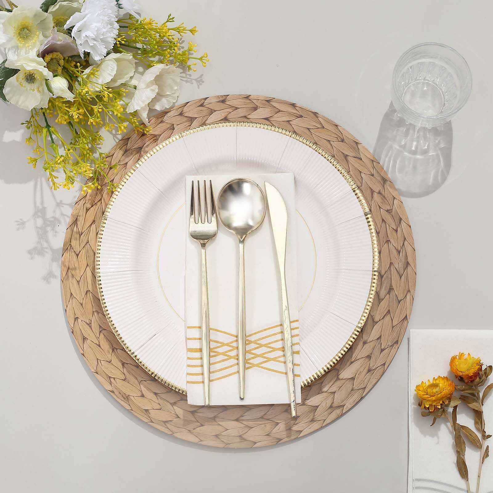 6 Pack Natural Woven Rattan Print Cardstock Paper Placemats, 13