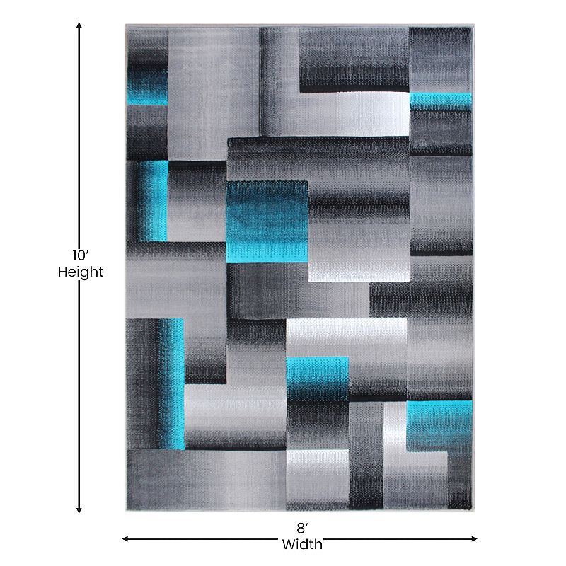 Masada Rugs Masada Rugs Trendz Collection 8'x10' Modern Contemporary Area Rug in Turquoise， Gray and Black-Design Trz861