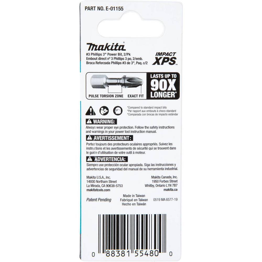 Makita IMPACT XPS #3 Phillips 3 in. Power Bit (2-Pack) E-01155