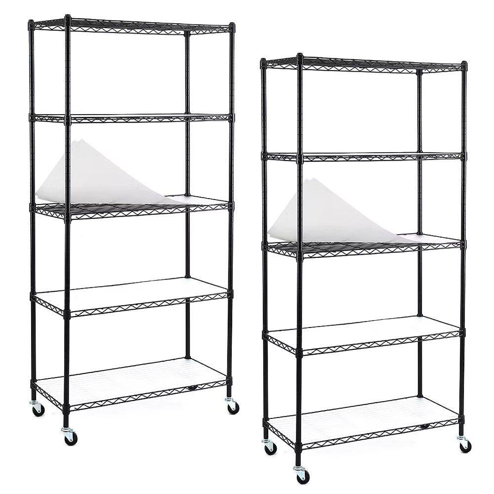 EFINE Black 5-Tier Rolling Carbon Steel Wire Garage Storage Shelving Unit Casters (2-Pack) (30 in. W x 63 in. H x 14 in. D) RL200-5WX2