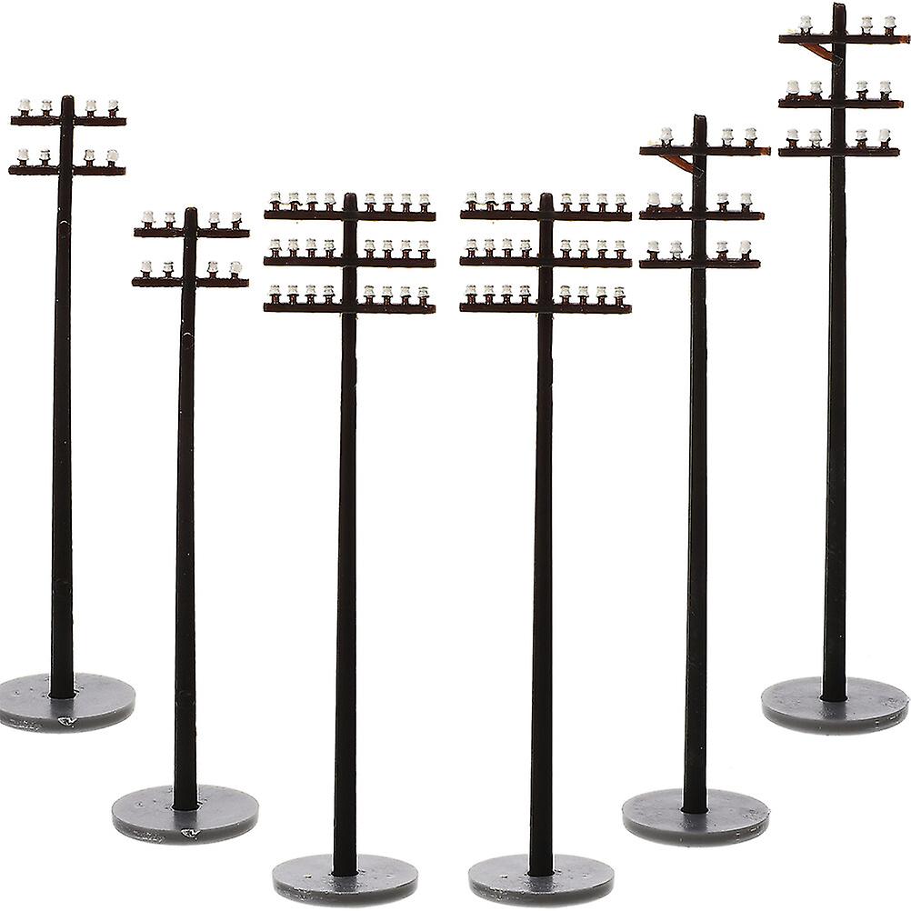 6pcs Miniature Train Construction Telegraph Poles Sand Table Scene Telegraph Poles