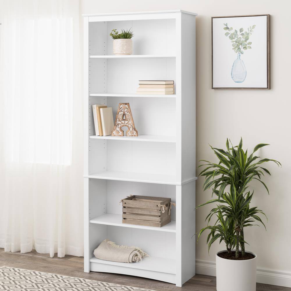 Prepac Home Office 31.5 in. in Wide White 6-Shelf Standard Bookcase WDL-3277-K