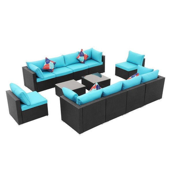 Zenova PE Rattan Wicker Modular Patio Sofa Set with Pillows - Overstock - 32497739