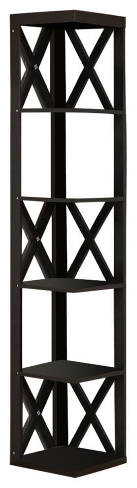 Espresso Finish Wood Wall Corner 5 Tier Bookshelf Display Stand   Transitional   Bookcases   by Pilaster Designs  Houzz