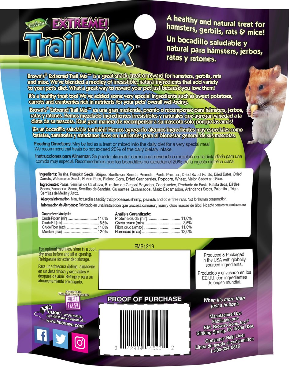 Brown's Extreme! Trail Mix Hamster Treat， 4-oz bag