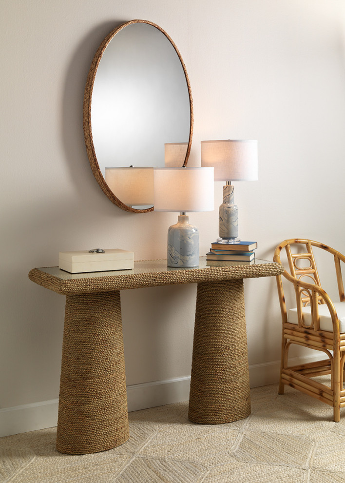 Coastal Casual 2 Column Wrapped Rope Console Table 48 quotSeagrass Natural   Beach Style   Console Tables   by My Swanky Home  Houzz