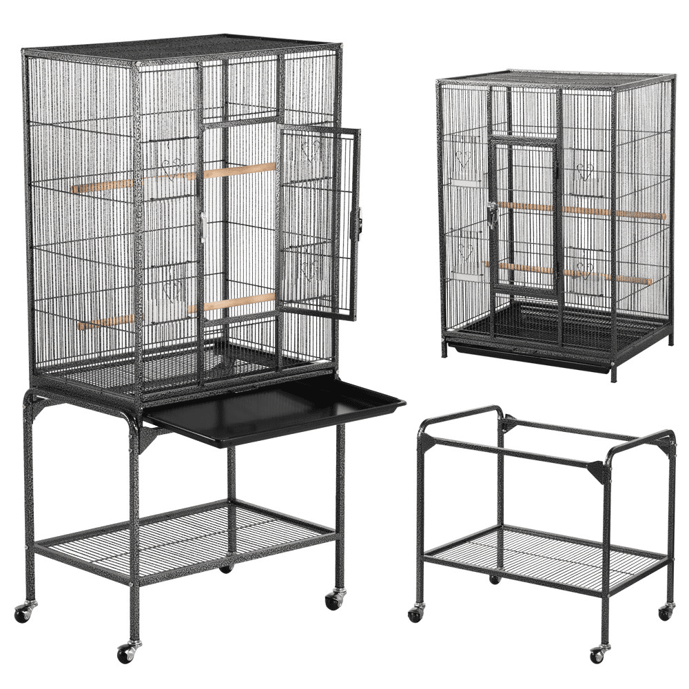 Topeakmart 54''H Large Rolling Metal Parrot Cage Bird Cage with Detachable Stand for Conures Parakeets Cockatiels， Hammered Black