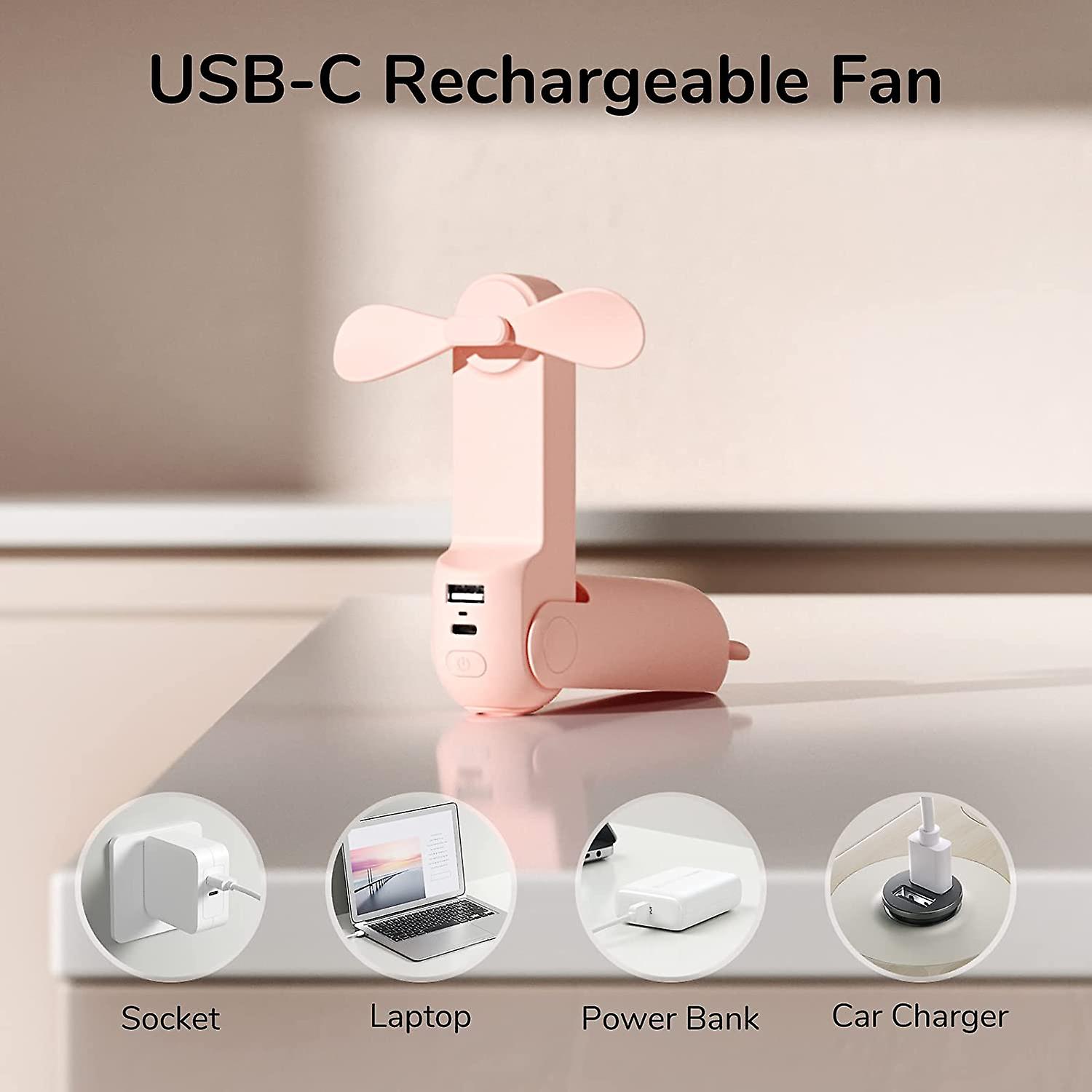 Mini Portable Fan， 3 In 1 Hand Fan， Small Portable Usb Rechargeable Pocket Fan， Battery Operated Fan [14-21 Working Hours] With External Battery， Torc