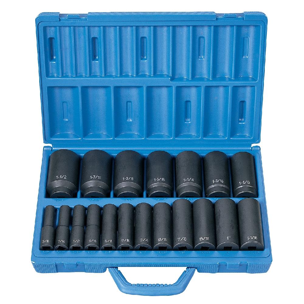 1/2 Drive 19 Pc. Deep Length Fractional Master Set ;