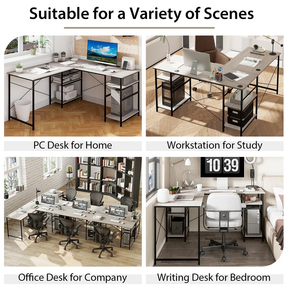 Costway 95'' Convertible L shaped Corner Computer Desk 2 Person Long
