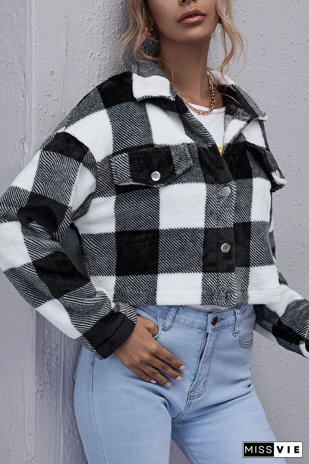 Plaid Print Plush Short Jacket Coat Wholesale