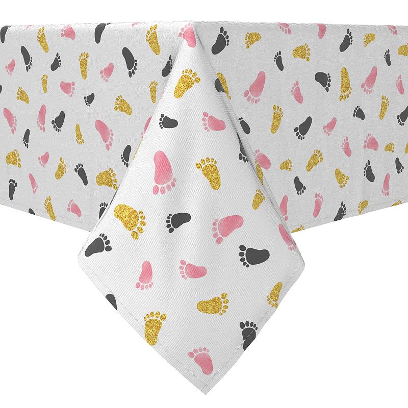 Square Tablecloth， 100% Cotton， 60x60， Pink and Gold Baby Foot Prints