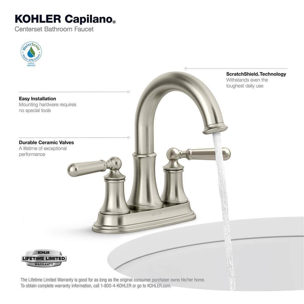 KOHLER Capilano 4 in Centerset 2Handle Bathroom Faucet in Vibrant Brushed Nickel