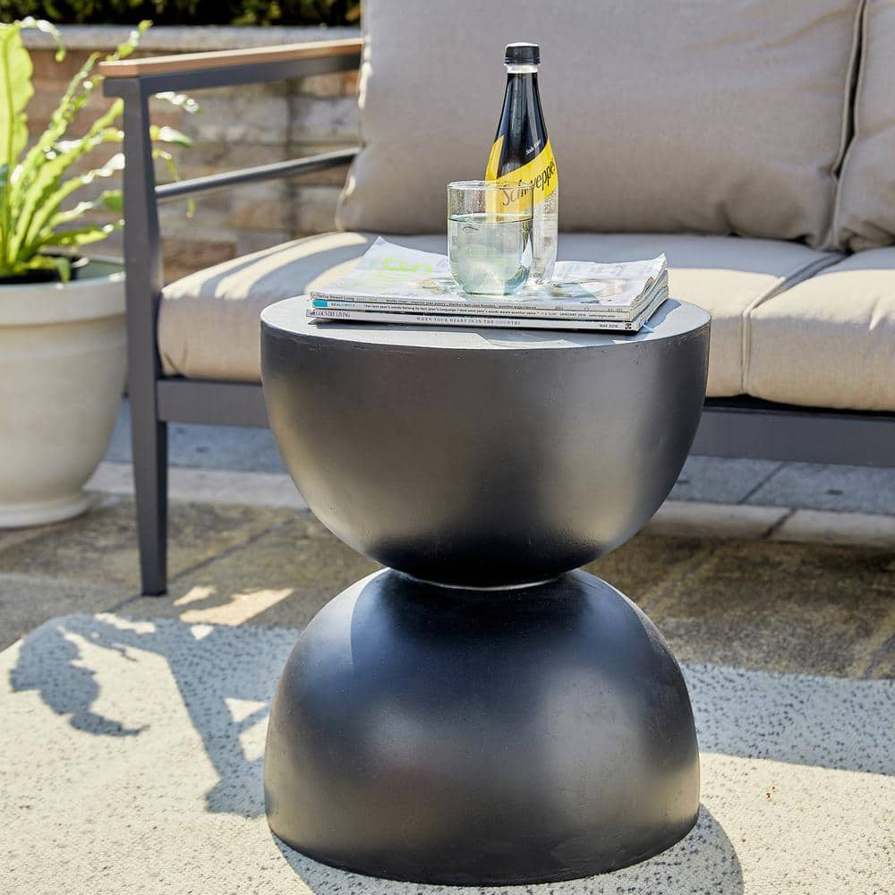 Glitzhome 17.75 in. H Multi-Functional MGO Resin Black Garden Stool or Outdoor Planter Stand or Accent Table 2029500003