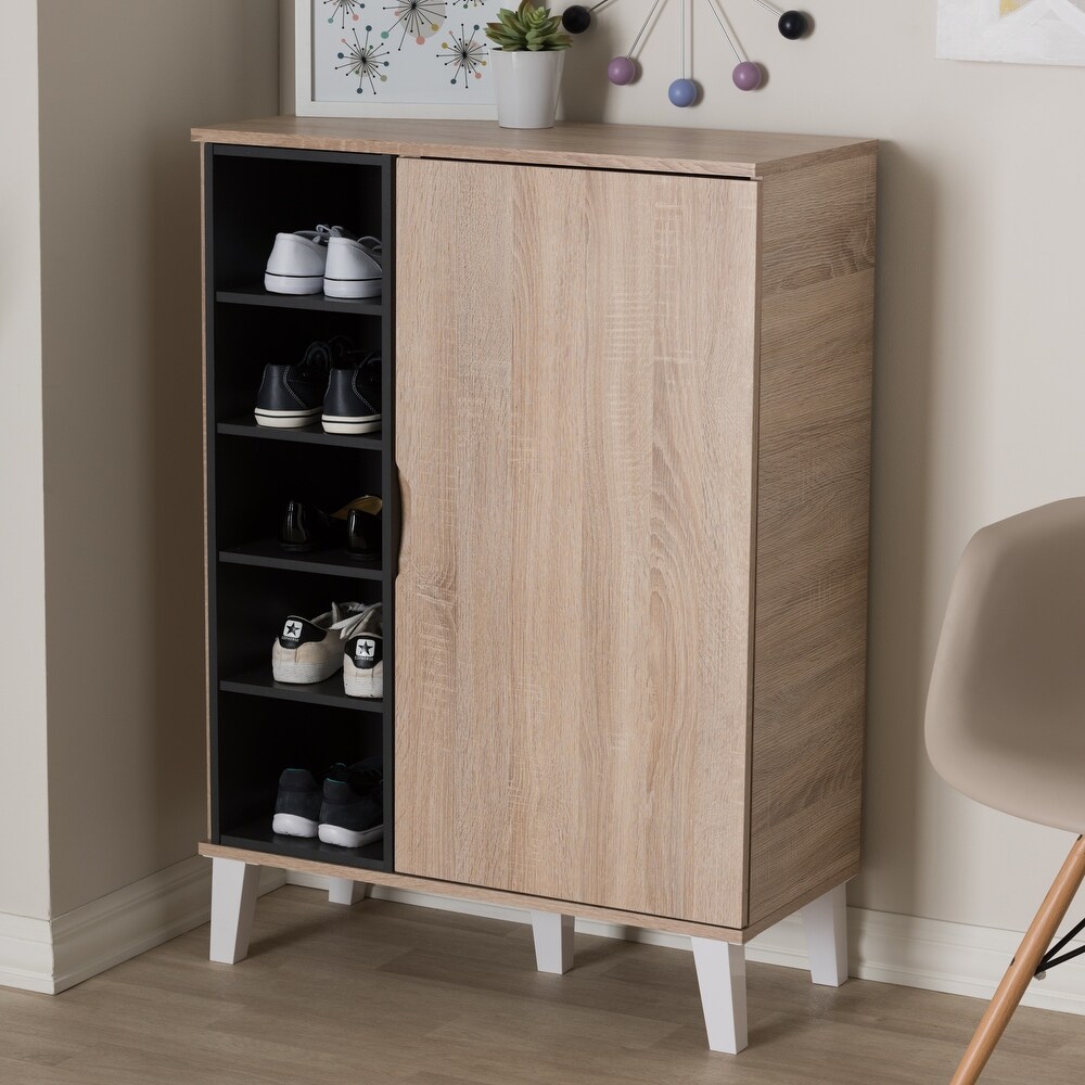 Mid Century Oak and Grey Wood Storage Cabinet by Baxton Studio