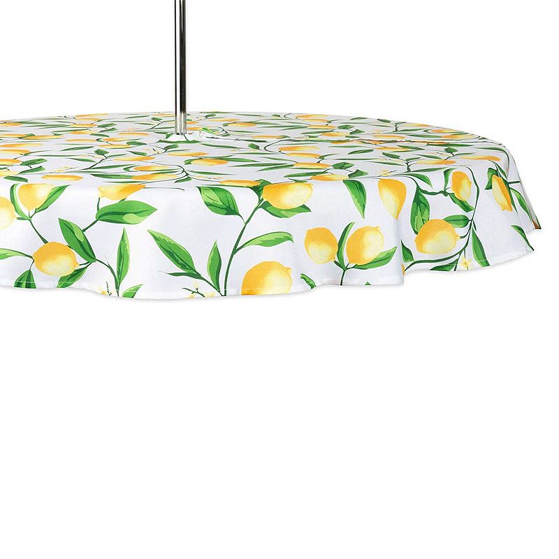 60 Zippered Round Outdoor Tablecloth with Lemon Bliss Print Design
