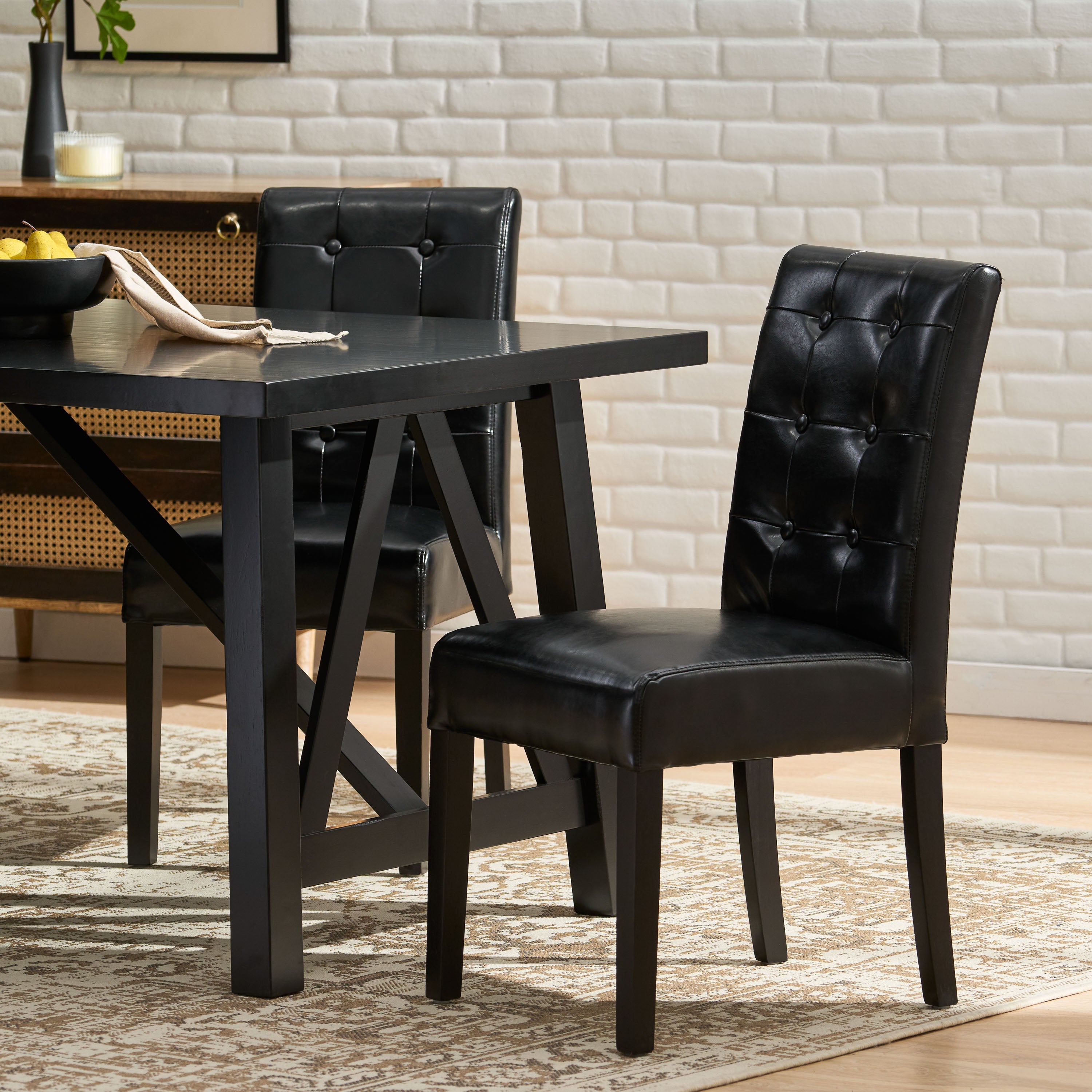 Gillian Contemporary Button Tufted Black Bonded Leather Dining Chairs (Set of 2)