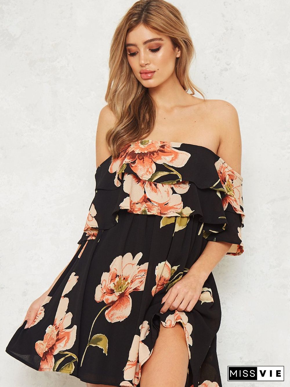 Floral Off Shoulder Backless Dress