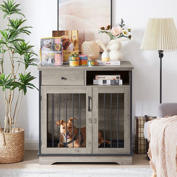 Industrial Furniture Style Dog Crate Dog Kennel with Loackable Door and Removable Bottom Tray， Side Table End Table with Storage