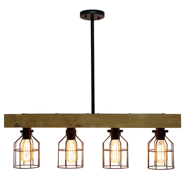 4 light Wood Beam Pendant Brown Lalia Home