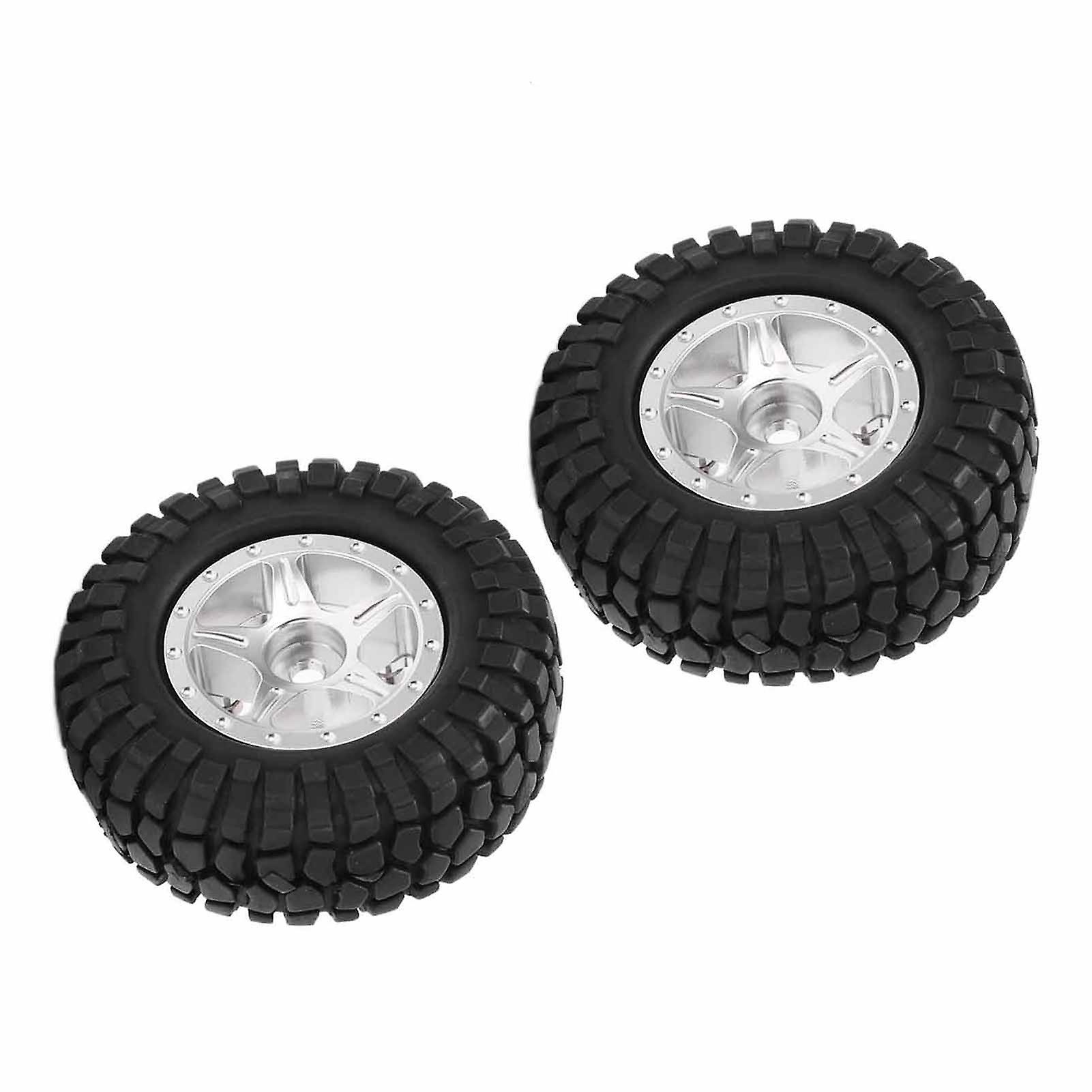 2pcs Aluminum Rims Tires Set For Axial Scx24 Axi00001 1/24 Rc Crawler Car Upgrade Partssilver