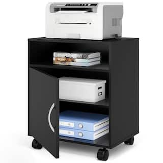 FITUEYES Printer Stand with Adjustable Storage Shelves Mobile Black Wood Work Cart on Wheels for Home Office FPS404801WB-HD