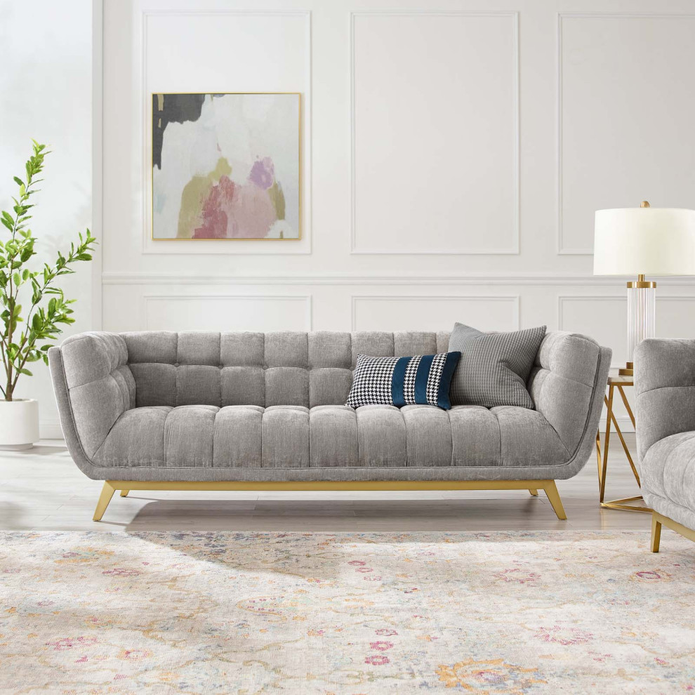 Sofa  Velvet  Gray  Modern  Living Lounge Room Hotel Lobby Hospitality   Midcentury   Sofas   by House Bound  Houzz