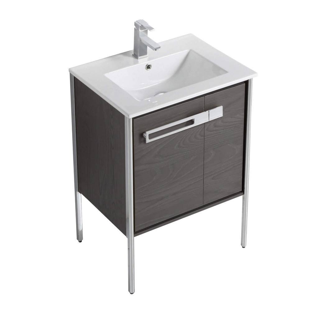 FINE FIXTURES Oakville 24 in. W x 18.32 in. D x 33.5 in. H Bath Vanity in Black Coal Oak with White Ceramic Top OK24BC-PC