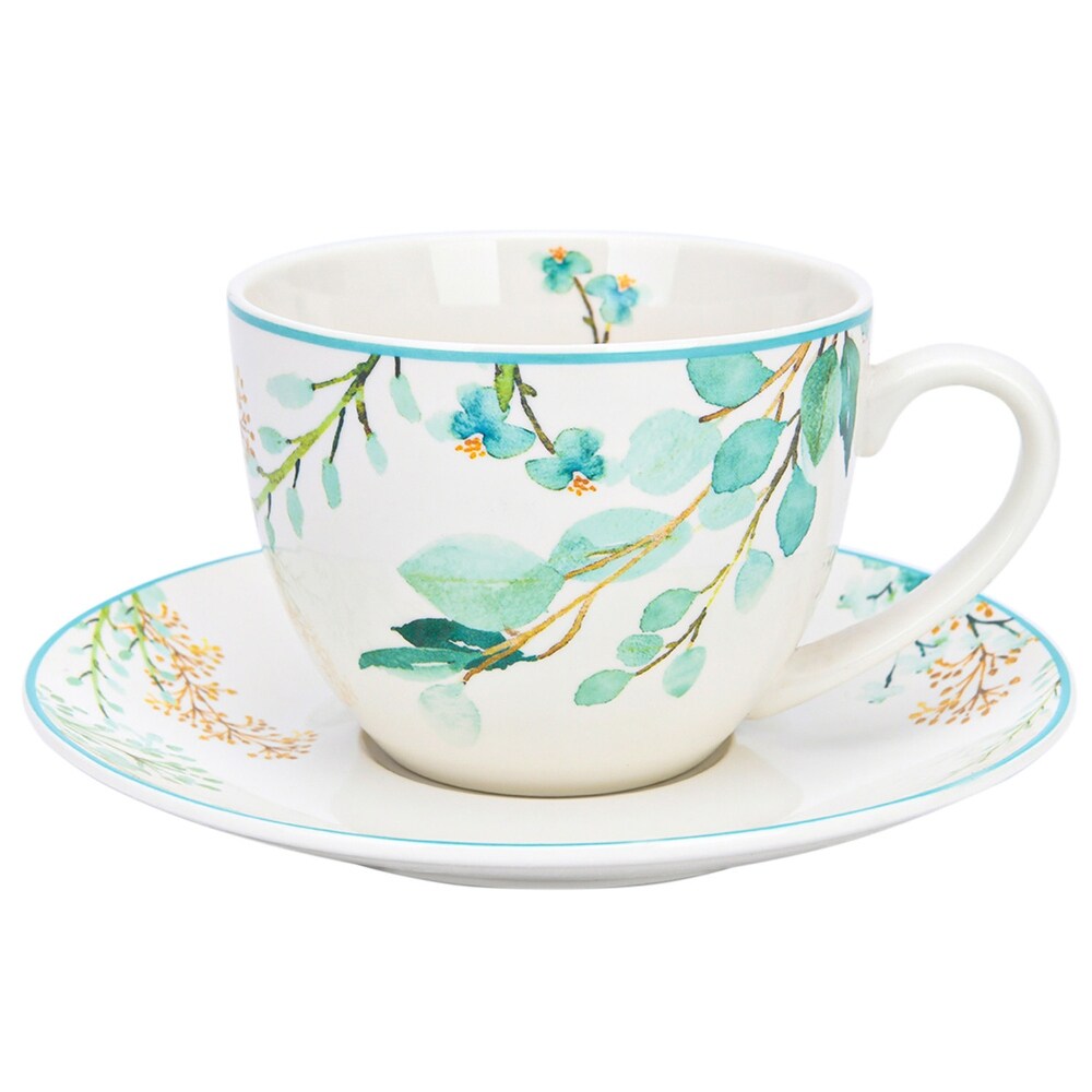 STP Goods Green Blossom Tea Coffee Cup   Saucer Set of 2   8.8 fl oz