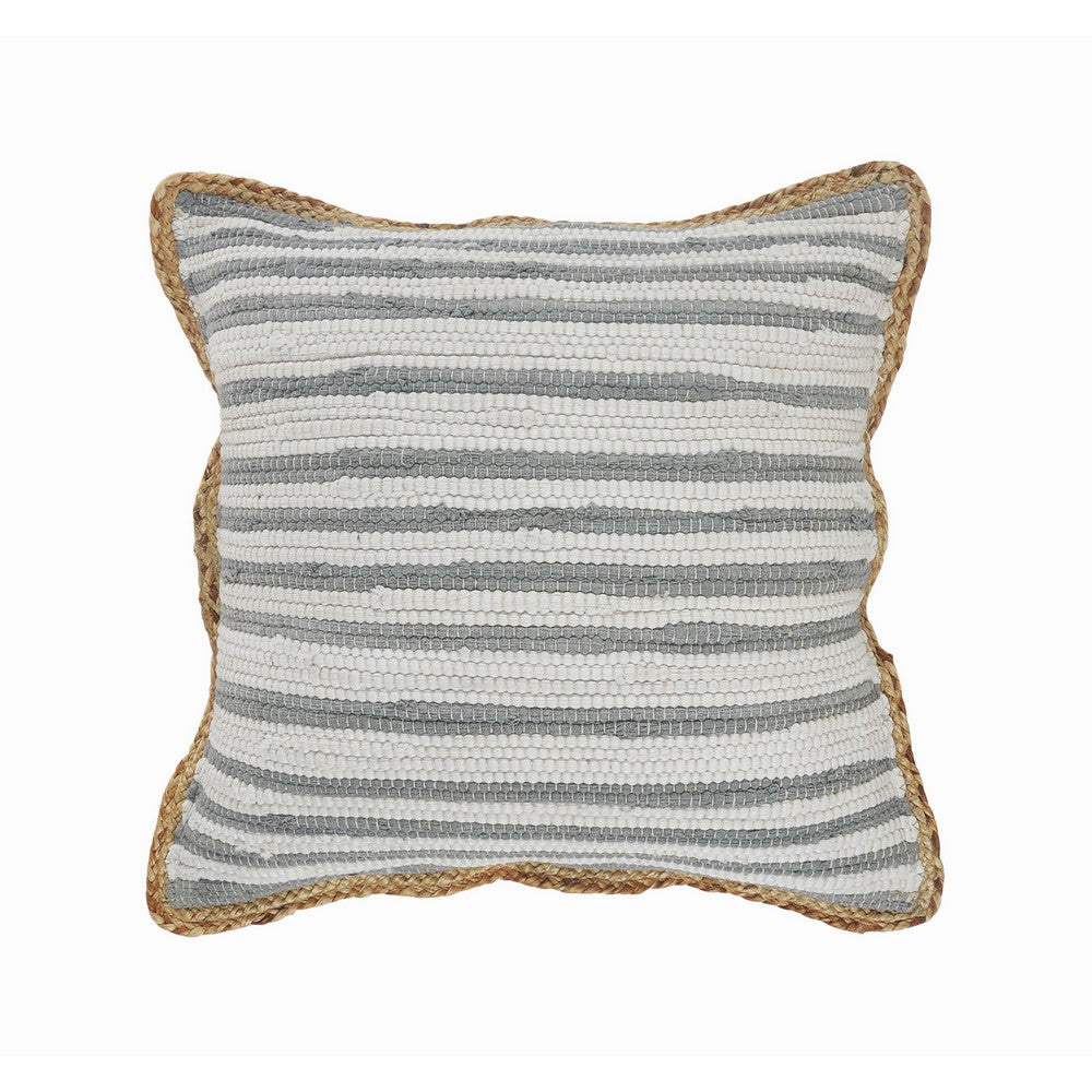 Ox Bay Gray and White Striped Jute Bordered Throw Pillow