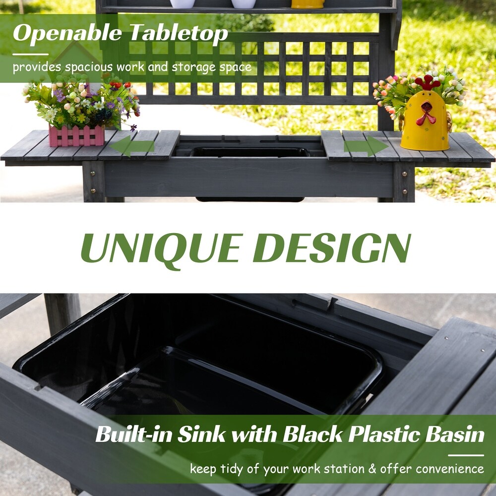 Outsunny 39'' x 18'' x 55'' Wood Garden Potting Work Table with Hidden Storage  Sink Basin    Below Clapboard