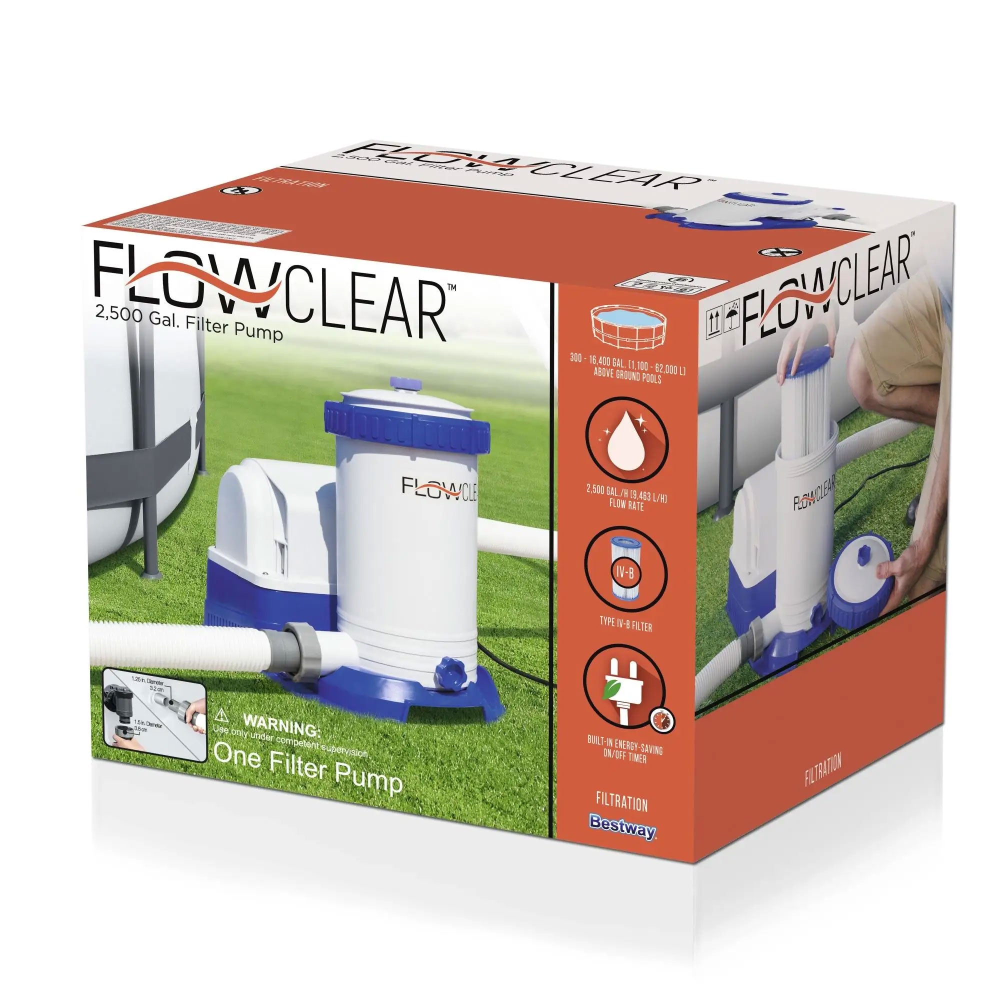 Bestway 58392E Flowclear 2500 GPH Above Ground Swimming Pool Water Filter Pump