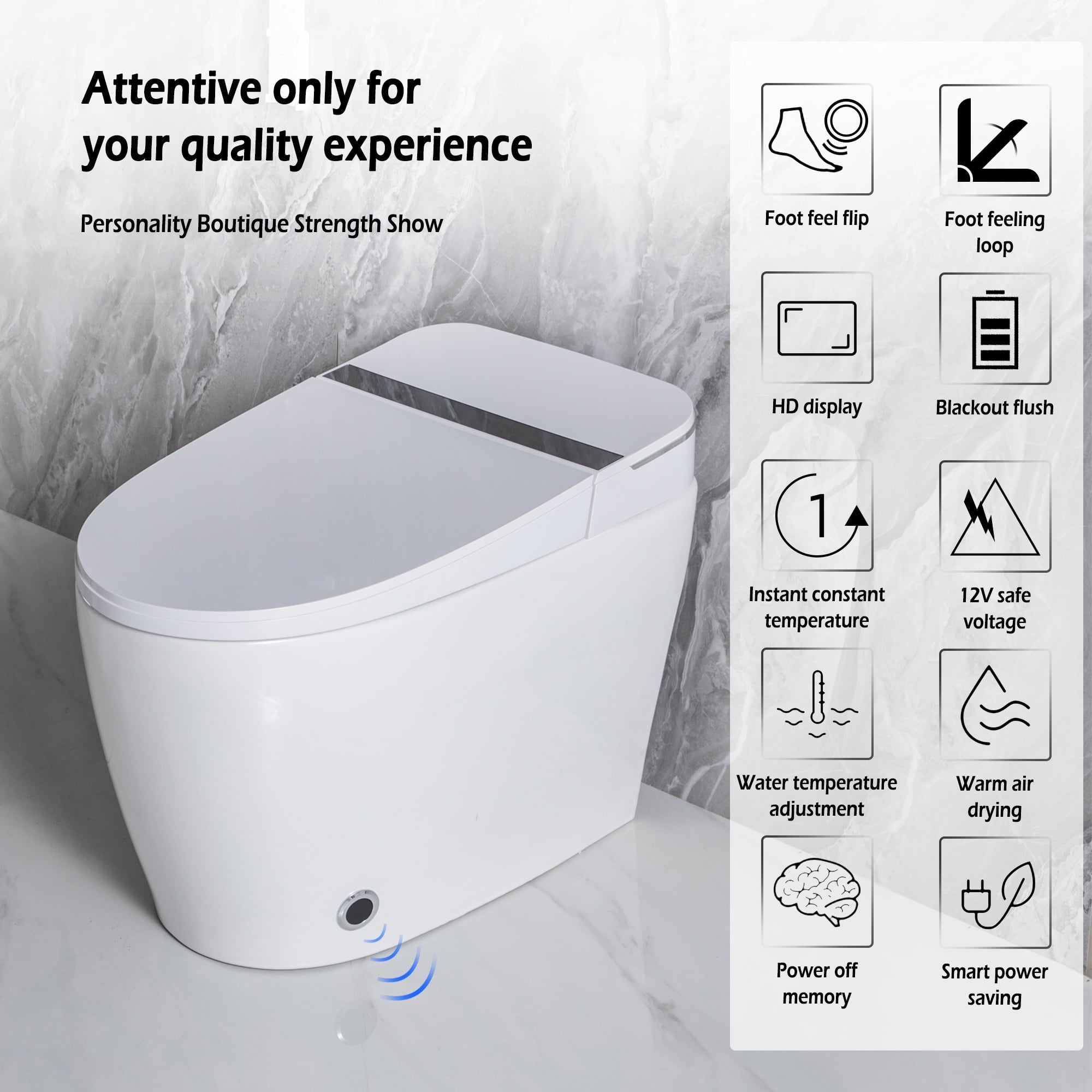 Teekyooly 2023 Smart Bidet Toilet, One Piece Toilet with Auto Open/Close Lid, Auto Dual Flush, Heated Seat, UV LED Sterilization, Warm Water and Dry